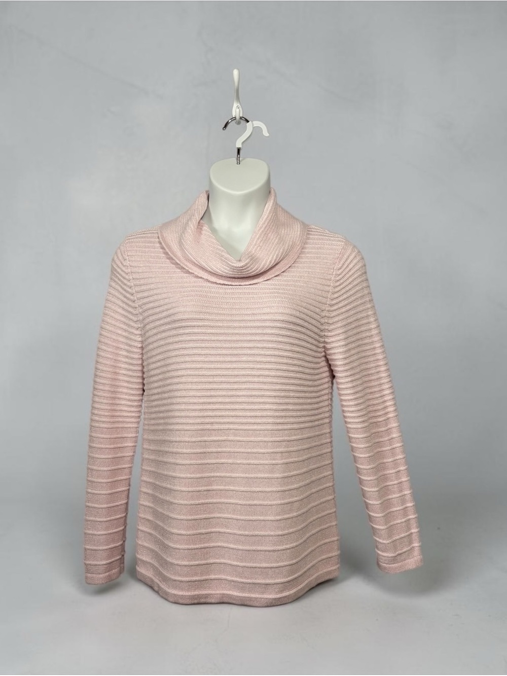 Les Collections Mat, Pink Silver Shimmer Cowl Neck Sweater, Size Large